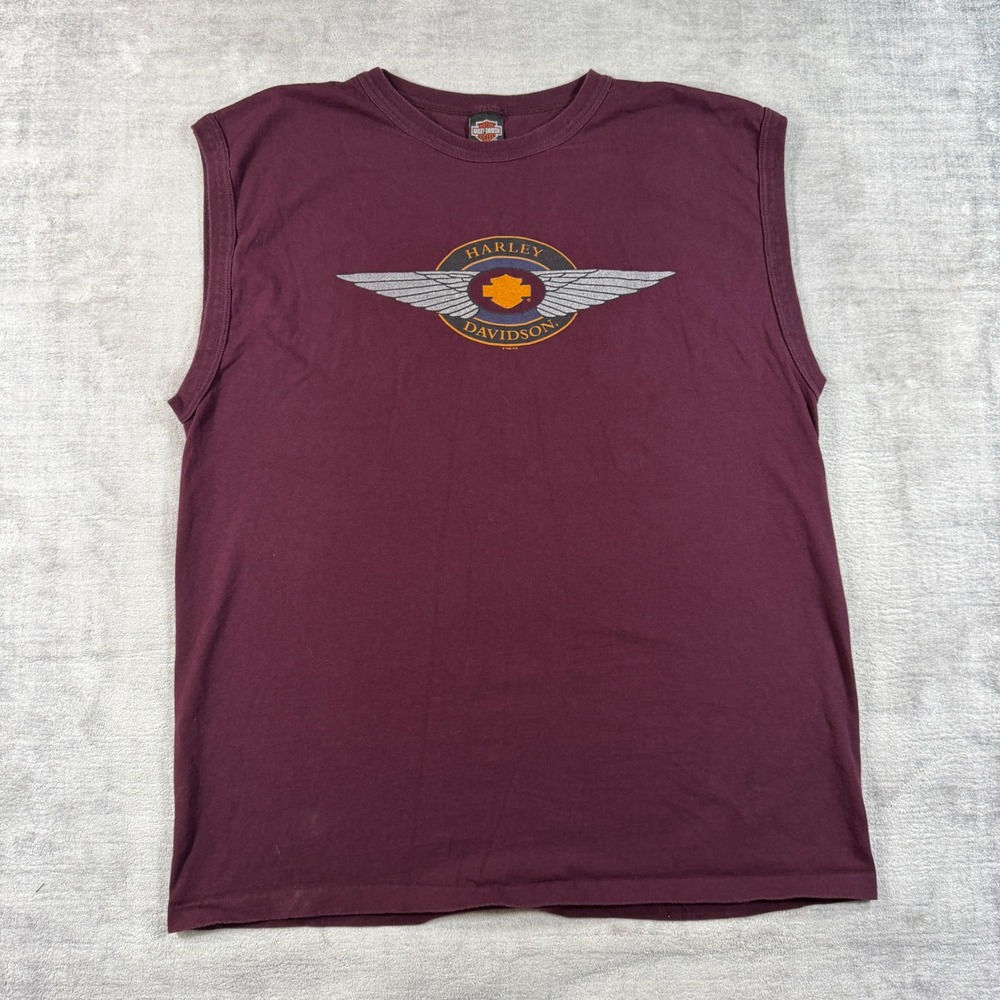 Vintage Harley Davidson Shirt Mens XL Burgundy 1996 Muscle Tee Graphic Biker